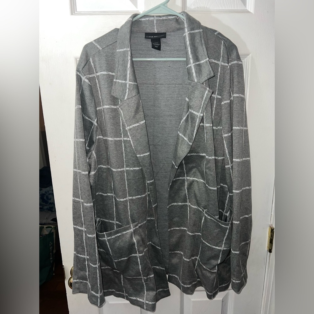 Lane Bryant Gray and White Plaid Cardigan